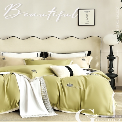 家维 2025新款高奢绣花宽边天丝棉夏被 丽贝卡-西芹绿