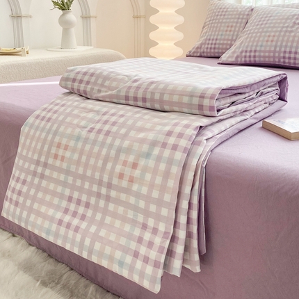 91家纺网 家纺一手货源 找家纺 啊雅家居（总）2025新款水洗棉条纹印花夏被冬被四件套-床单款