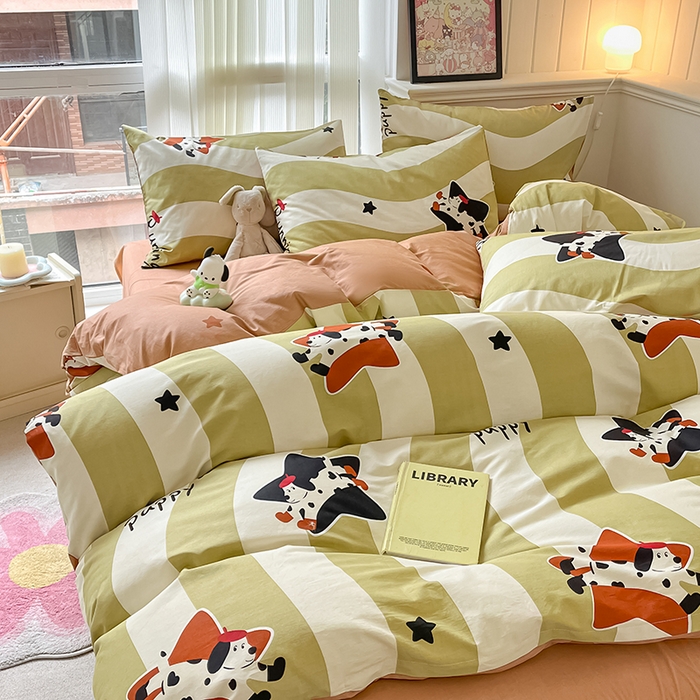 91家纺网 家纺一手货源 找家纺 顾里2024新款40支13372全棉四件套-韩风系列 星星小狗