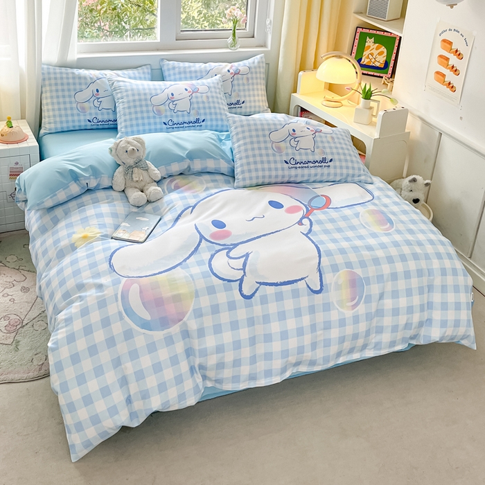 91家纺网 家纺一手货源 找家纺 金爱家 2024新款大阪全棉数码印花三丽鸥系列四件套 泡泡玉桂狗