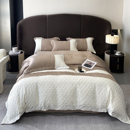 优悦 2024新款时尚轻奢冰丝刺绣四件套-摩洛哥 摩洛哥-香槟