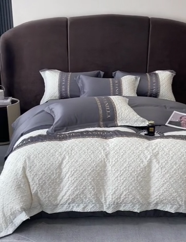 91家纺网 家纺一手货源 找家纺 优悦 2024新款时尚轻奢冰丝刺绣四件套-摩洛哥 摩洛哥-灰