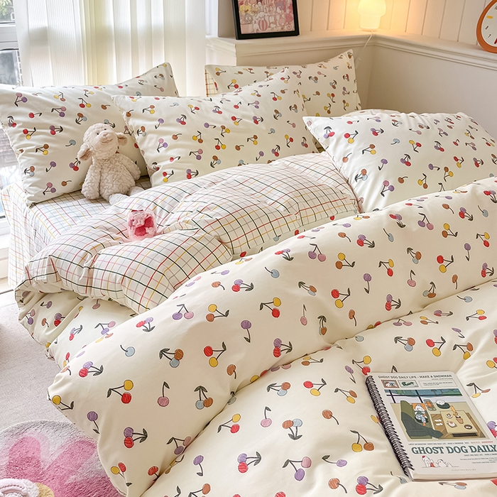 91家纺网 家纺一手货源 找家纺 顾里2024新款40支13372全棉四件套-韩风系列 彩色樱桃