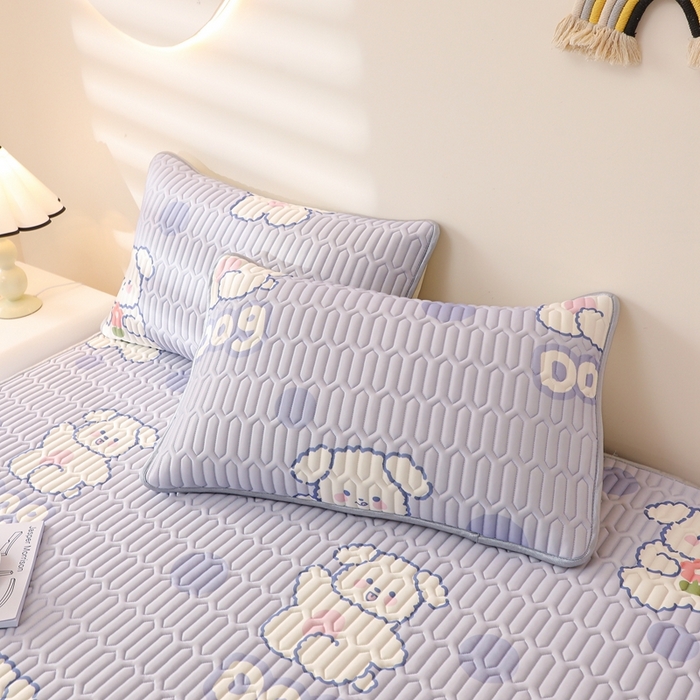 91家纺网 家纺一手货源 找家纺 康纳利 2024新款印花床笠款乳胶凉席乳胶席子 波点狗-包边款