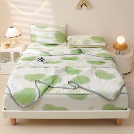 91家纺网 家纺一手货源 找家纺 康纳利 2024新款印花床笠款乳胶凉席乳胶席子 浪漫心情-绿-包边款