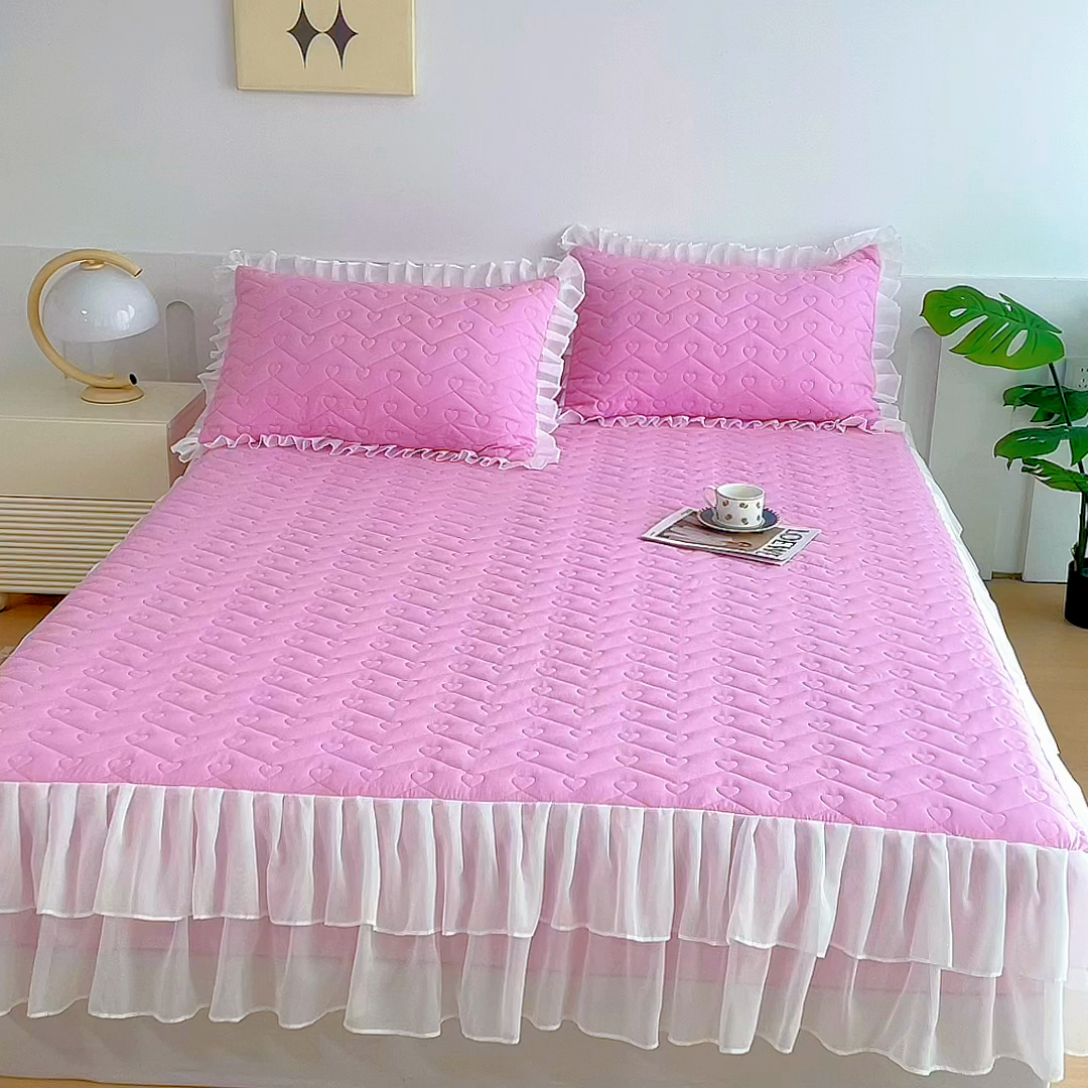 91家纺网 家纺一手货源 找家纺 屹成 2024新款水洗棉雪纺丽莎款单床笠 粉红