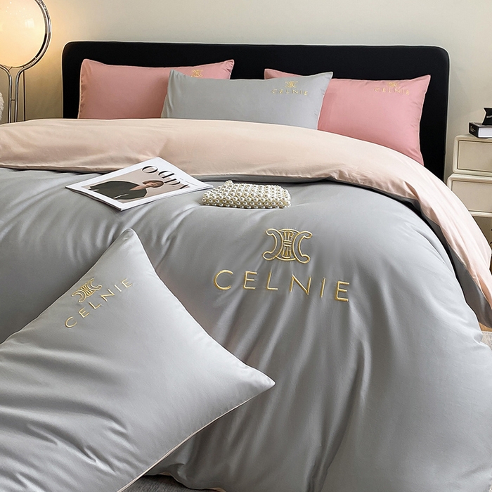 91家纺网 家纺一手货源 找家纺 2024新款60s全棉刺绣四件套--凯琳娜系列 凯琳娜-椰子灰粉