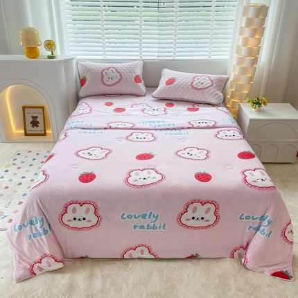 91家纺网 家纺一手货源 找家纺 花满路 2024新款A类母婴级凉感夏被 草莓兔兔