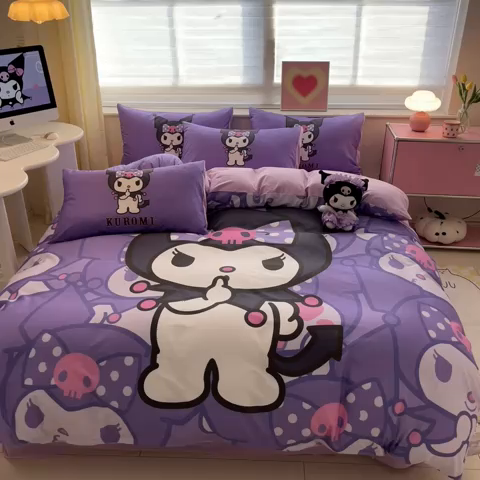 91家纺网 家纺一手货源 找家纺 金爱家 2024新款大阪全棉数码印花三丽鸥系列四件套 百变库洛米