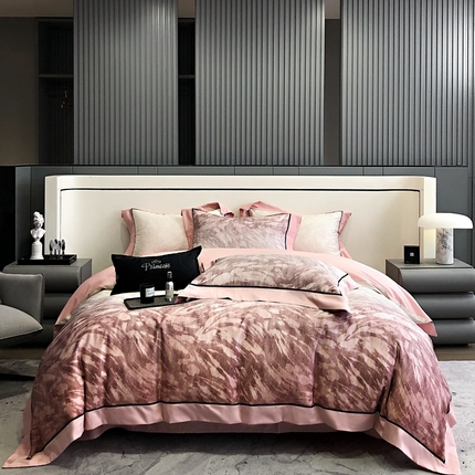 91家纺网 家纺一手货源 找家纺 博纳家纺 2024新款轻奢风纯棉四件套-利奥 豆沙