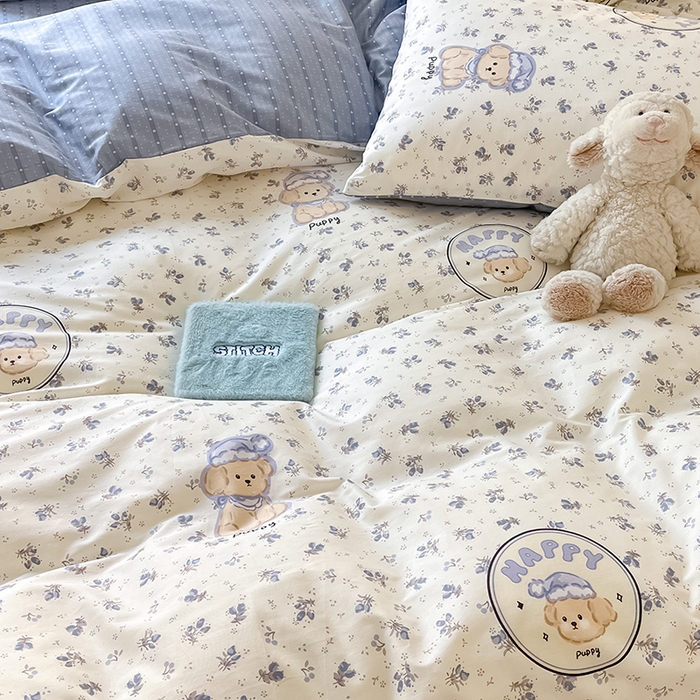 91家纺网 家纺一手货源 找家纺 顾里2024新款40支13372全棉四件套-韩风系列 花花熊仔