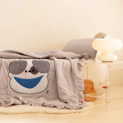 喜多兔儿童家纺 2024新款小轻柔纱布纯棉双层纱空调被 灰色Q小狗
