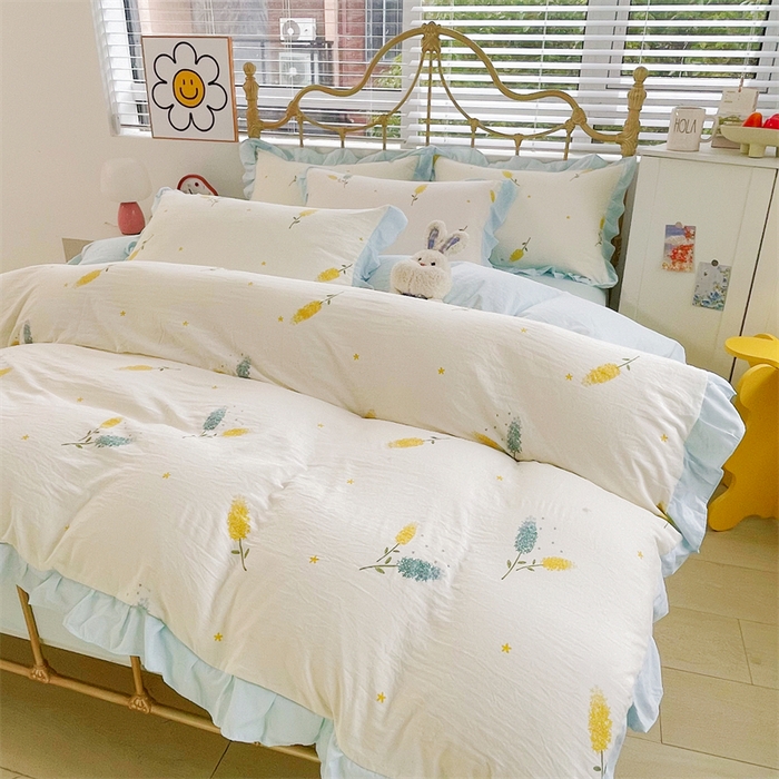 91家纺网 家纺一手货源 找家纺 漫仙阁 2024新款5A双层纱抗菌除螨四件套 韩版-麦穗