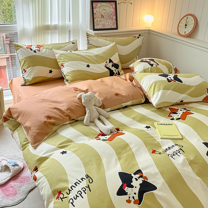 91家纺网 家纺一手货源 找家纺 顾里2024新款40支13372全棉四件套-韩风系列 星星小狗