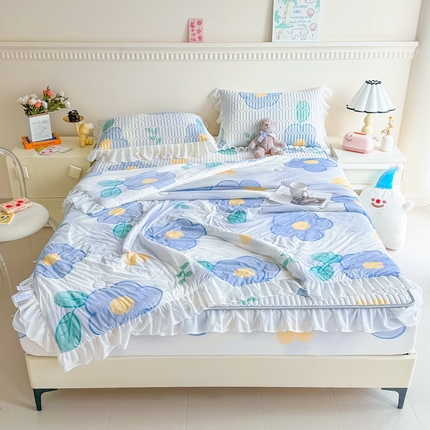 91家纺网 家纺一手货源 找家纺 康纳利 2024新款乳胶床笠印花款花边乳胶凉席三件套夏被四件套乳胶席子 花语-花边款