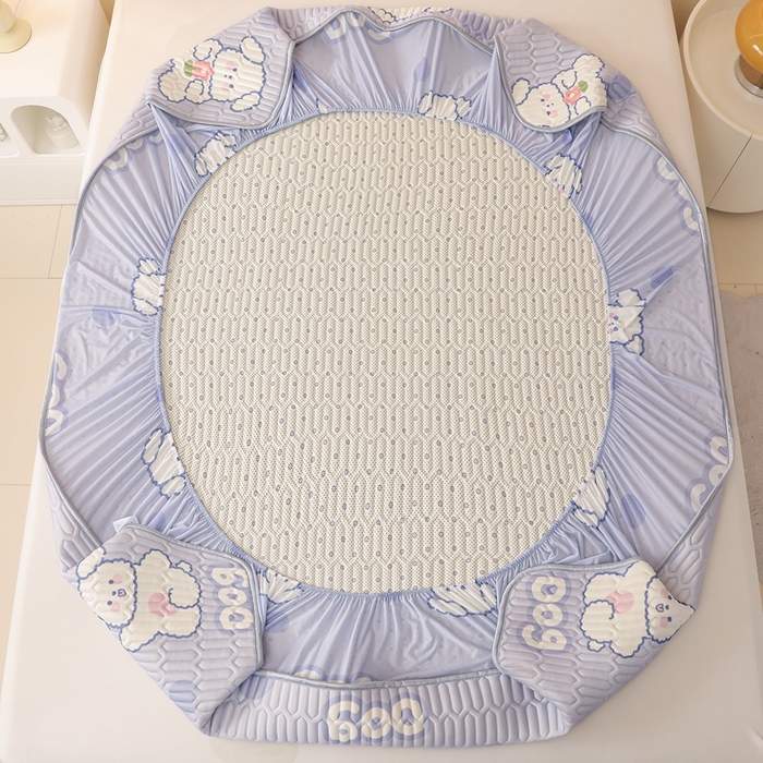 91家纺网 家纺一手货源 找家纺 康纳利 2024新款印花床笠款乳胶凉席乳胶席子 波点狗-包边款