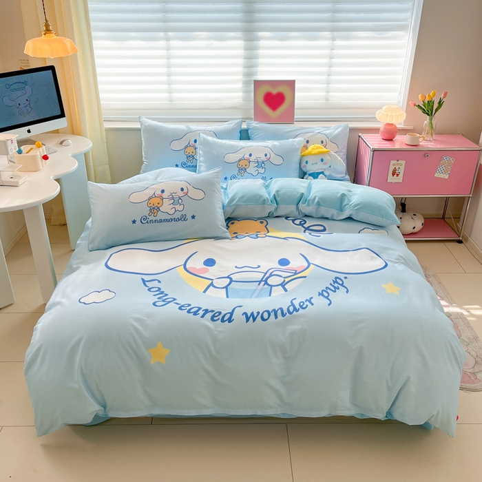 91家纺网 家纺一手货源 找家纺 金爱家 2024新款大阪全棉数码印花三丽鸥系列四件套 汽水玉桂狗