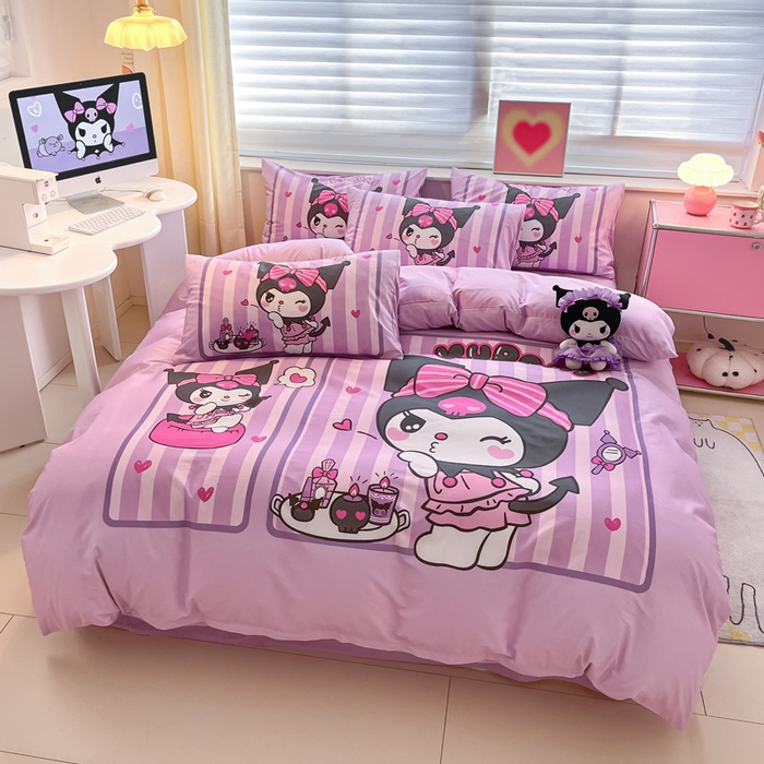 91家纺网 家纺一手货源 找家纺 金爱家 2024新款大阪全棉数码印花三丽鸥系列四件套 购物库洛米