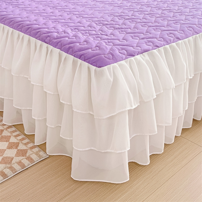 91家纺网 家纺一手货源 找家纺 屹成 2024新款水洗棉雪纺丽莎款床裙款四件套 浅紫