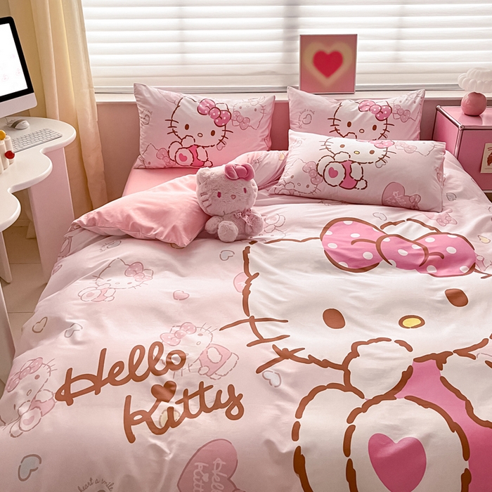 91家纺网 家纺一手货源 找家纺 金爱家 2024新款大阪全棉数码印花三丽鸥系列四件套 美美kt