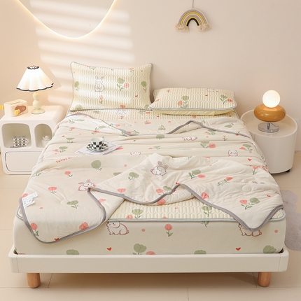 91家纺网 家纺一手货源 找家纺 康纳利 2024新款印花床笠款乳胶凉席乳胶席子 花间兔-包边款