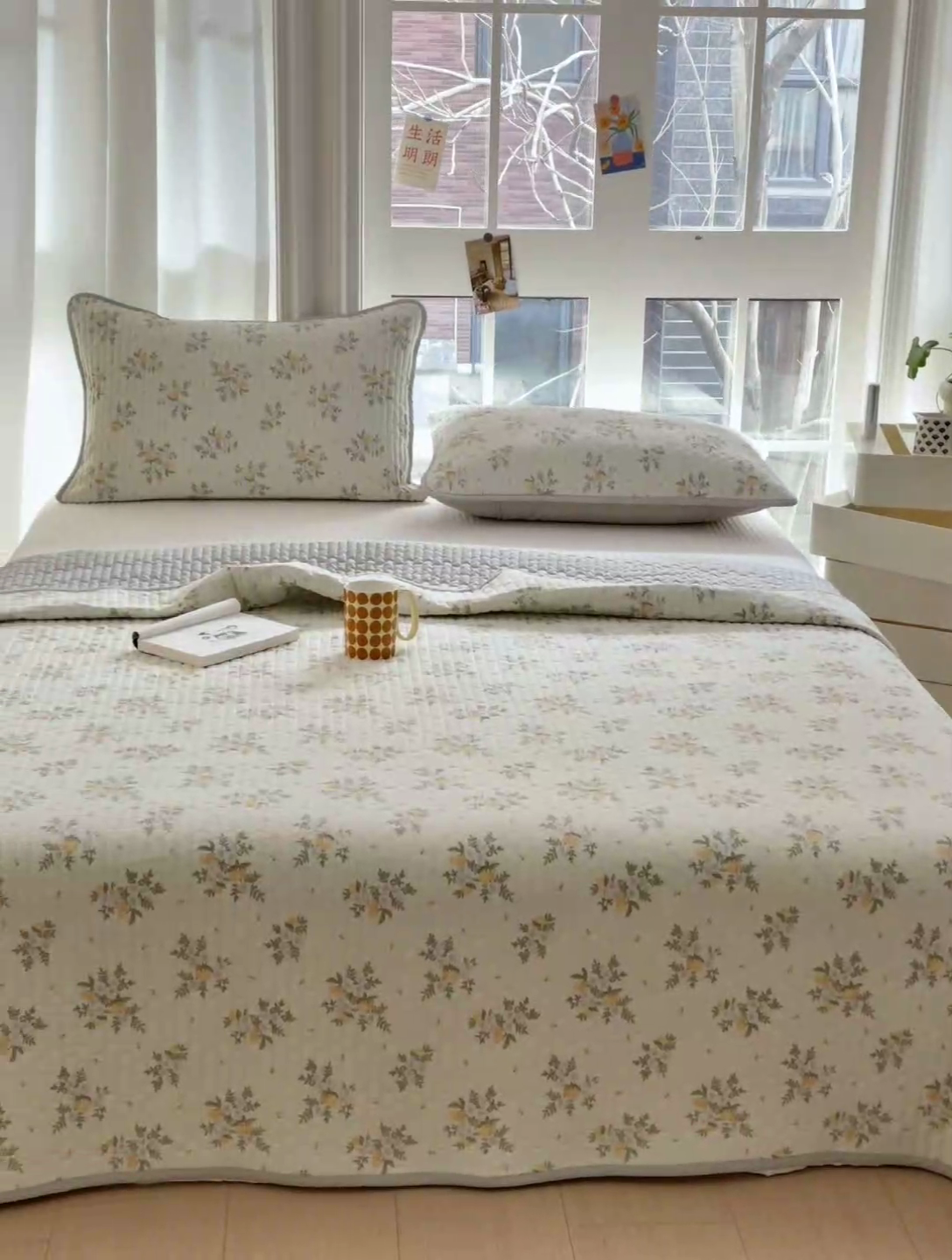 91家纺网 家纺一手货源 找家纺 美优兰 2025春款全棉单面高温砂洗床盖 庭花