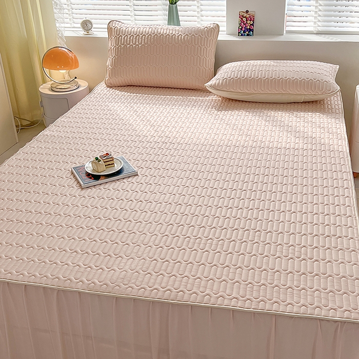 91家纺网 家纺一手货源 找家纺 爱洛 2024新款纯色床裙款乳胶凉席三件套凉感丝乳胶席 粉玉