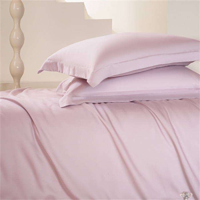 91家纺网 家纺一手货源 找家纺 涵宸 2024新款兰精天丝棉纯色四件套 四件套-紫语+象牙白