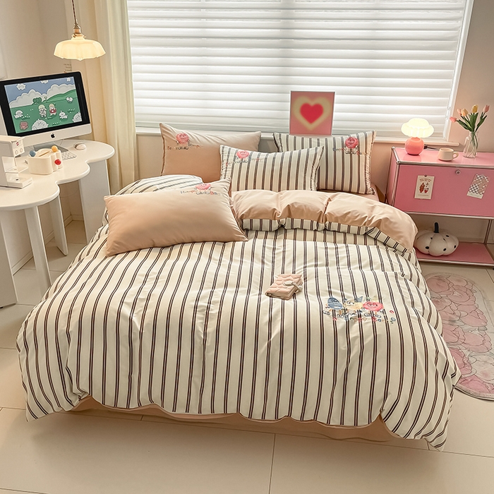 91家纺网 家纺一手货源 找家纺 2024蜜柚新品直播电商全棉13372ins博主风刺绣四件套 奇趣小怪兽