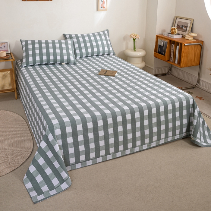 91家纺网 家纺一手货源 找家纺 九沐良品 新款全棉无印老粗布单品床单+三件套 灰中格