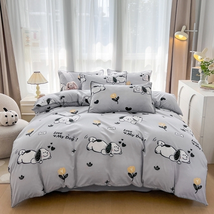 91家纺网 家纺一手货源 找家纺 （总）洁柔供应链 2024新款印花水洗双层纱贝壳绣四件套    直播爆款