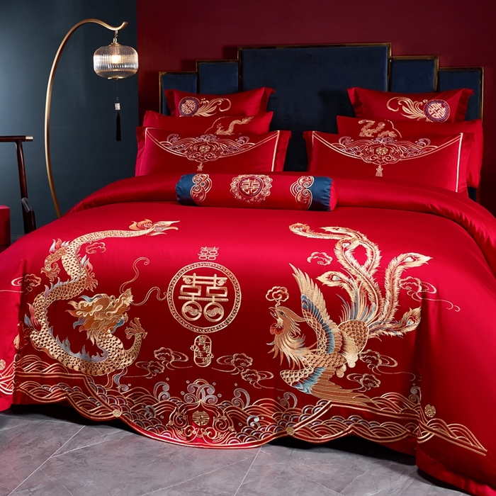 91家纺网 家纺一手货源 找家纺 慕她家纺 2025新款慕她婚庆四件套全棉纯棉结婚刺绣花多件套六八十床品 喜结连理