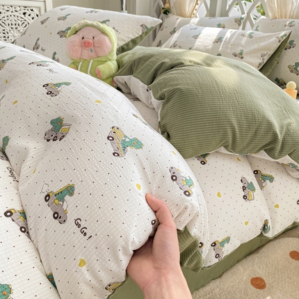 91家纺网 家纺一手货源 找家纺 牛牛家纺 牛牛  2024新款泡泡棉小清新四件套(1) 车车龙