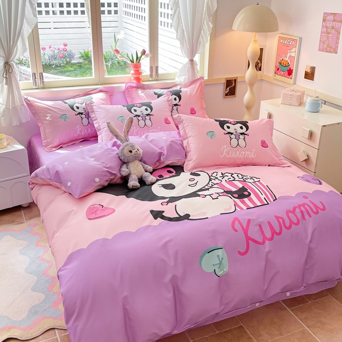 91家纺网 家纺一手货源 找家纺 孩子王（原鼎盛） 2025新款三丽鸥系列全棉活性大版印花卡通学生四件套 爆米花库洛米