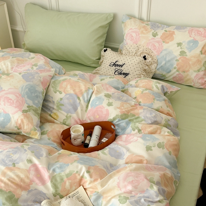 91家纺网 家纺一手货源 找家纺 昔可家纺 2024新款韩式混搭系列四件套 中古油画