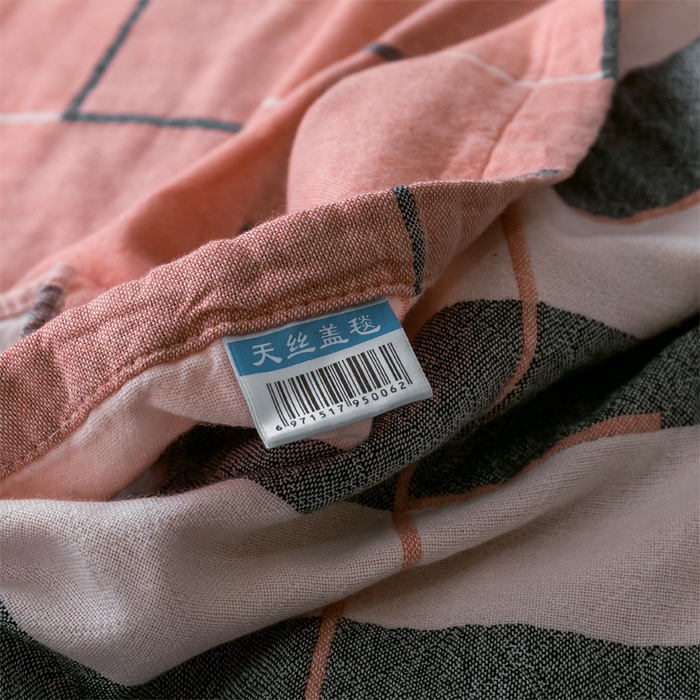 91家纺网 家纺一手货源 找家纺 朴尔家纺-毛巾被 2024新款三层水洗棉全棉纱布毛巾被 简约线条-粉