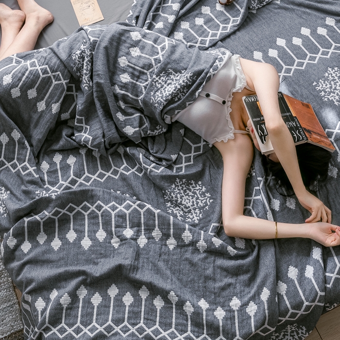 91家纺网 家纺一手货源 找家纺 朴尔家纺-毛巾被 2024新款三层水洗棉全棉纱布毛巾被 印第安-灰