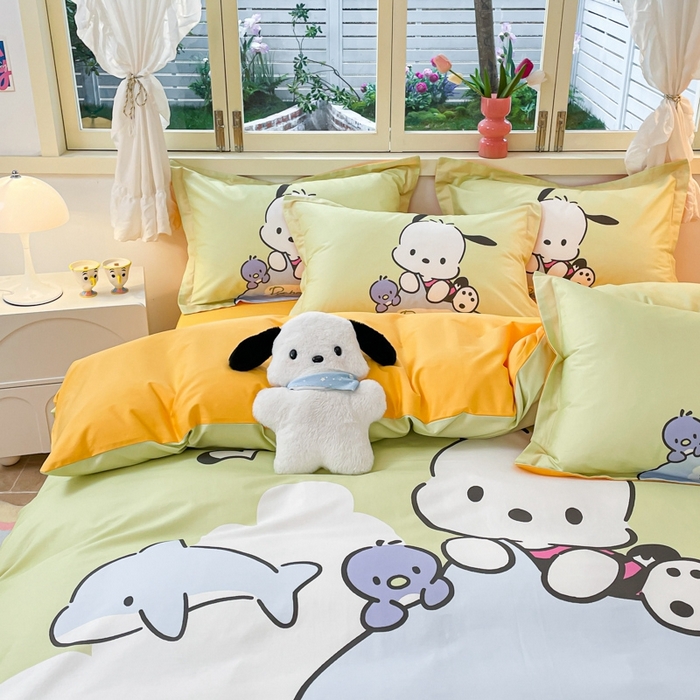 91家纺网 家纺一手货源 找家纺 孩子王（原鼎盛） 2025新款三丽鸥系列全棉活性大版印花卡通学生四件套 海洋帕恰狗