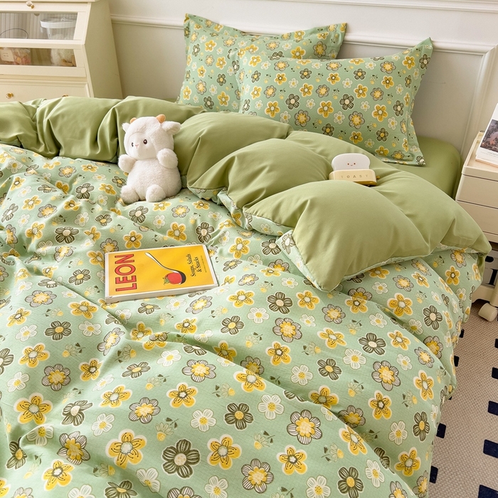 91家纺网 家纺一手货源 找家纺 宝士康家纺 2024新款水洗棉麻双层纱四件套系列  花开半夏