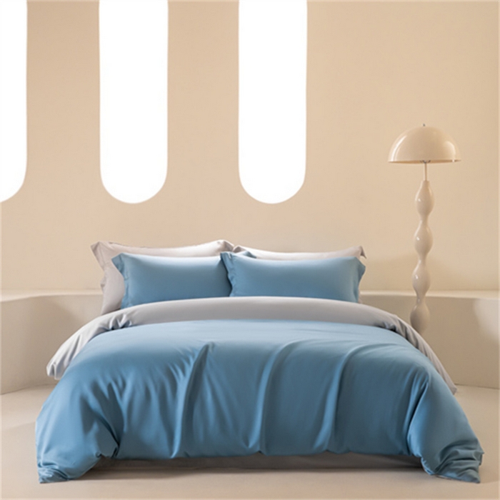 91家纺网 家纺一手货源 找家纺 涵宸 2024新款兰精天丝棉纯色四件套 四件套-星耀兰+时尚灰