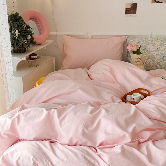 91家纺网 家纺一手货源 找家纺 昔可家纺 2024新款韩式混搭系列四件套 粉色布蕾