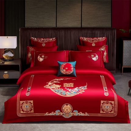 用心 2024新款全棉高端婚庆绣花四件套 福瑞呈祥