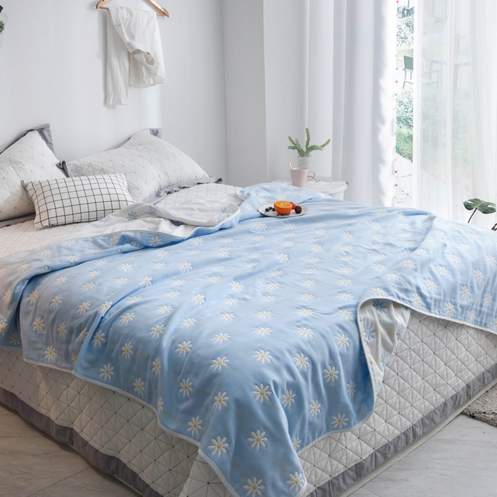 91家纺网 家纺一手货源 找家纺 朴尔2024经典六层纱布全棉毛巾被系列-朴尔经典款常年备货 小雏菊-兰