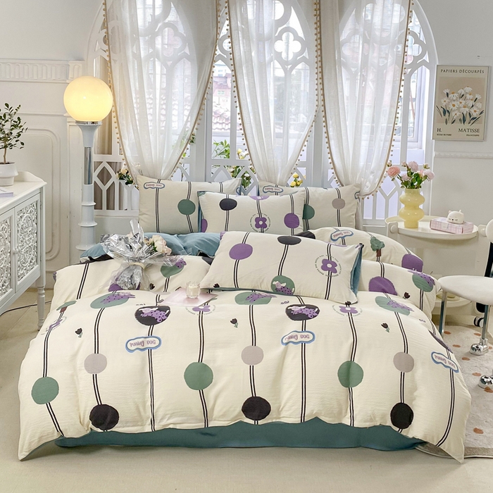 91家纺网 家纺一手货源 找家纺 牛牛家纺 牛牛  2024新款泡泡棉小清新四件套(1) 淘气狗