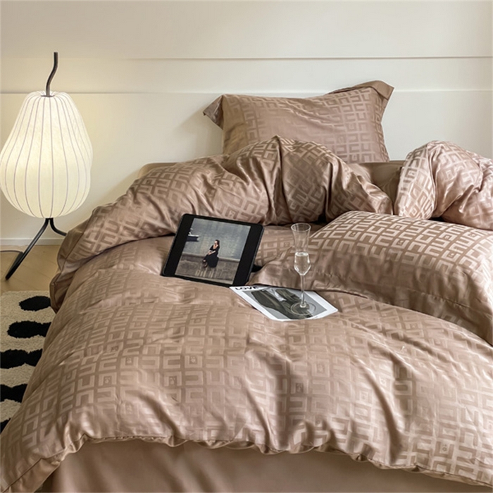 91家纺网 家纺一手货源 找家纺 涵宸 2024新款全棉大提花系列四件套 克里尼-咖