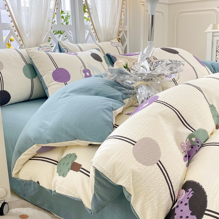 91家纺网 家纺一手货源 找家纺 牛牛家纺 牛牛  2024新款泡泡棉小清新四件套(1) 淘气狗