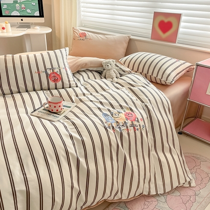 91家纺网 家纺一手货源 找家纺 （总）2024蜜柚家纺新品直播ins风全棉小清新13372博主风刺绣四件套