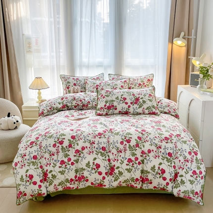 91家纺网 家纺一手货源 找家纺 （总）洁柔供应链 2024新款印花水洗双层纱贝壳绣四件套    直播爆款