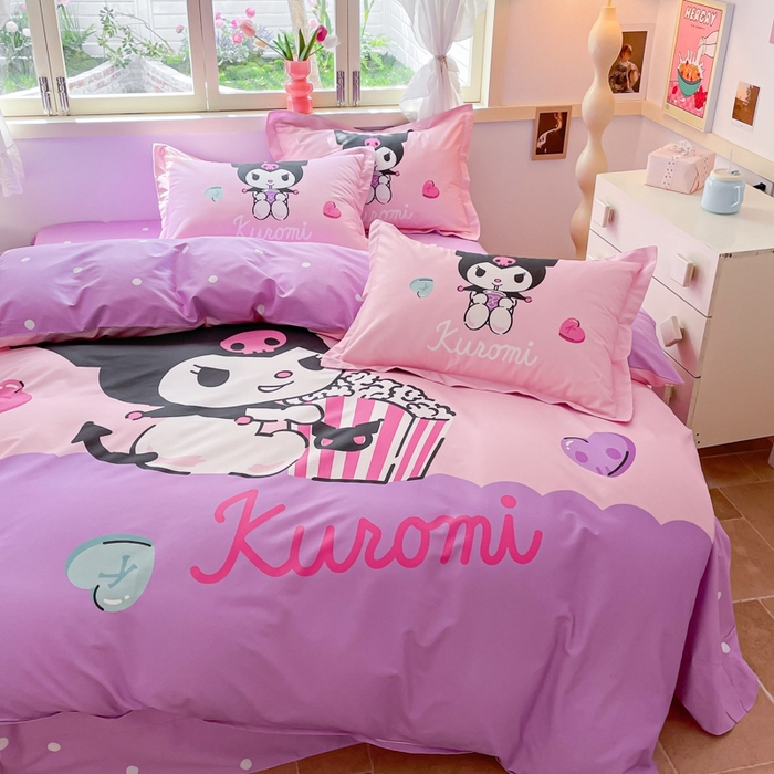 91家纺网 家纺一手货源 找家纺 孩子王（原鼎盛） 2025新款三丽鸥系列全棉活性大版印花卡通学生四件套 爆米花库洛米