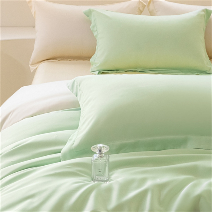 91家纺网 家纺一手货源 找家纺 涵宸 2024新款兰精天丝棉纯色四件套 四件套-柠檬绿+象牙白